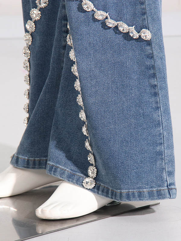 Pockets Split-Joint High Waisted Wide Leg Jean Pants Bottoms