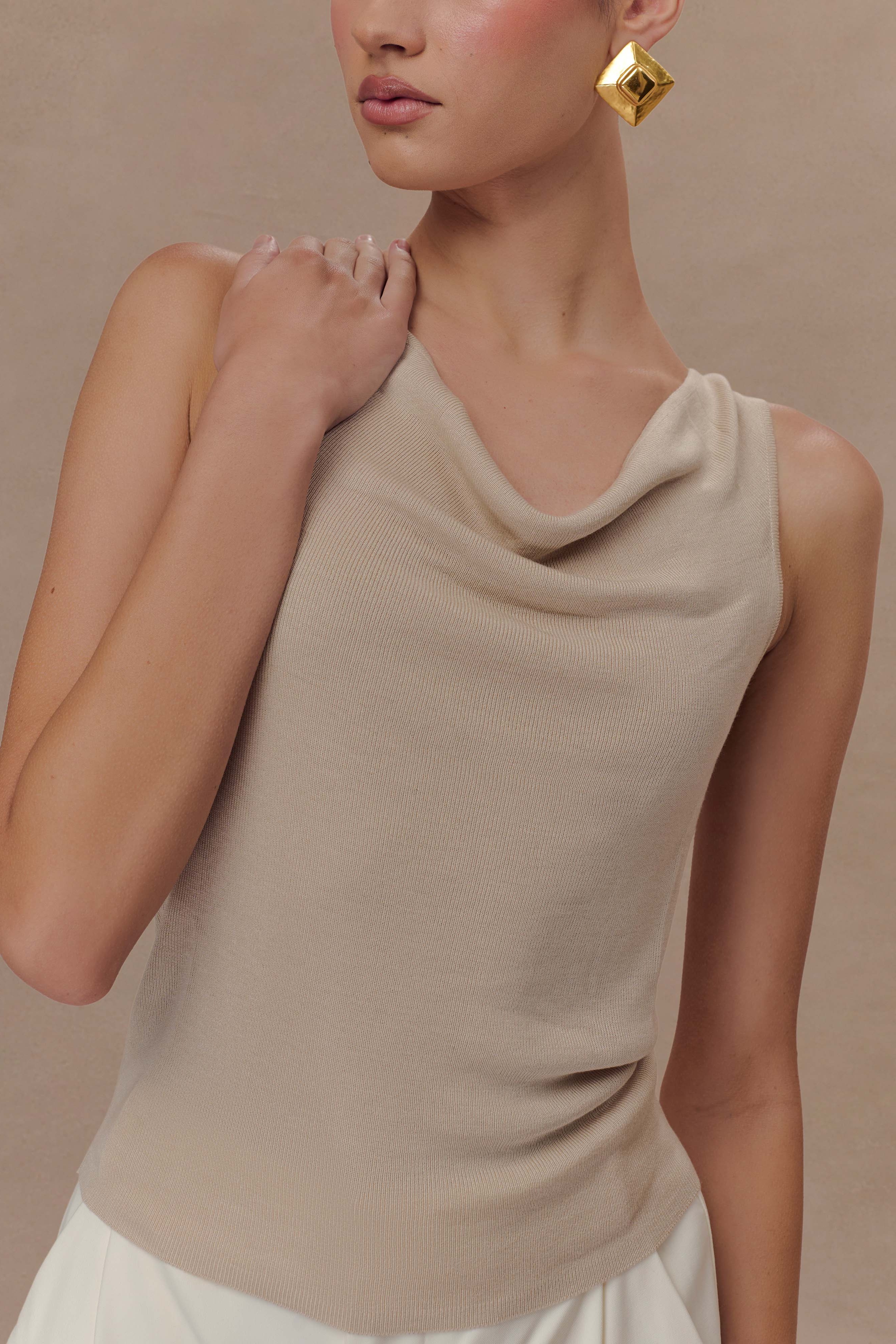 Stone Draped Front Knit Top