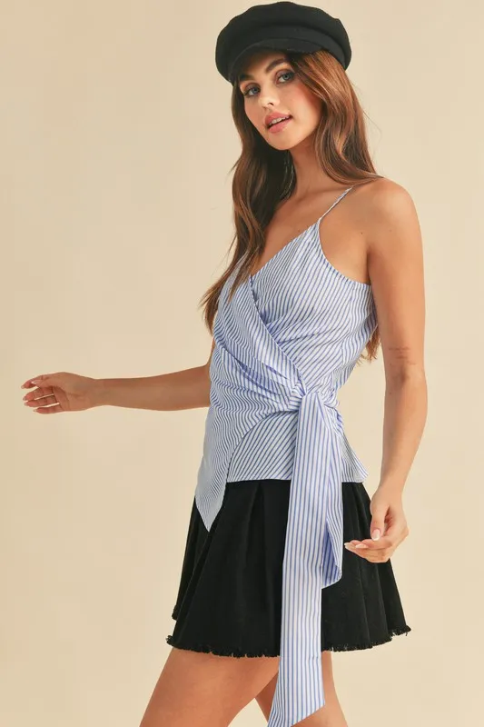 Side Knotted Surplice Striped Cami