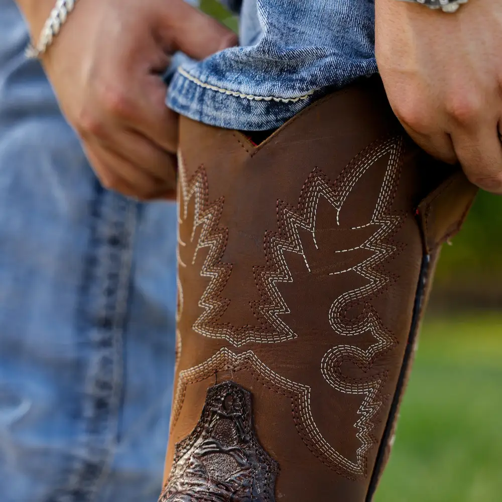 TBR Brown Hand-Tooled Leather Boots With 3D Lightweight Sole - Composite Toe