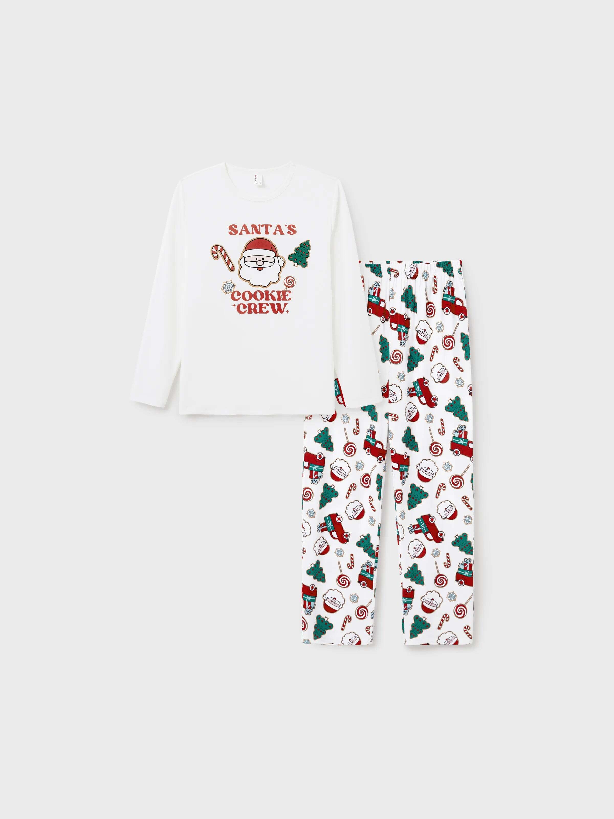 Christmas Matching Family Pajamas Set Santa Claus and Christmas Tree Print White PJS with Christmas Socks White