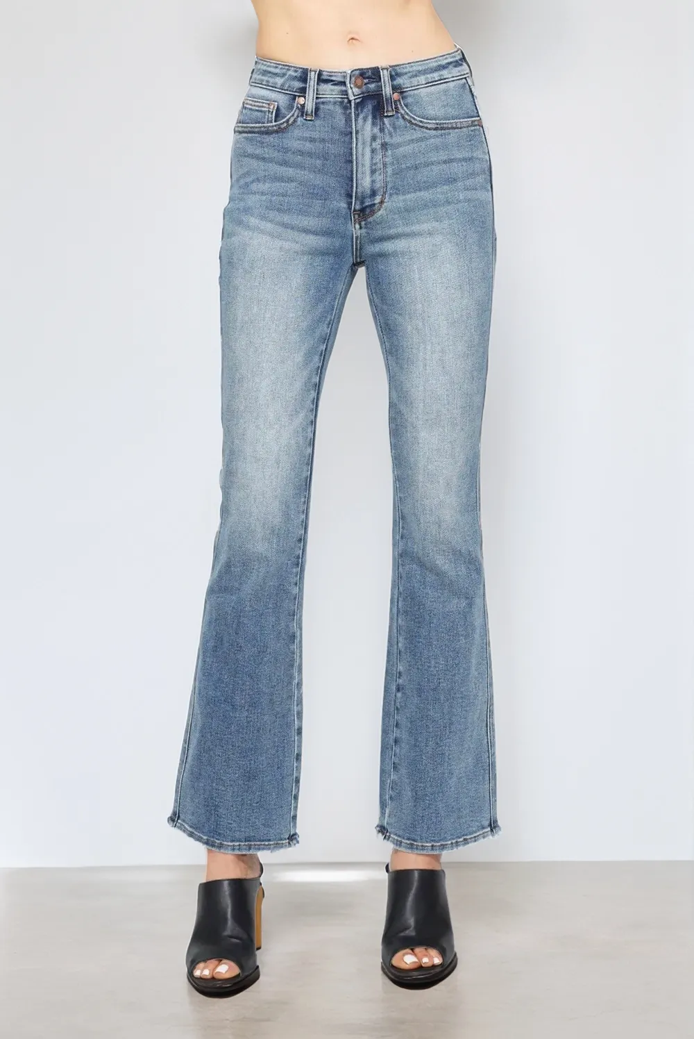 Blue Full Size Tummy Control Back Embroidered Pocketed Bootcut Jeans Plus Size