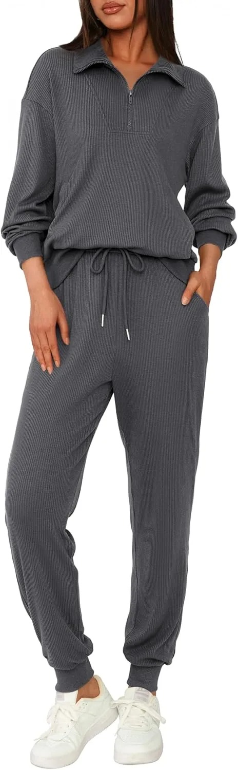 Women's Long Sleeve Half Zip Sweatshirt Sweatpants Lounge Set Sweatsuits with Pockets