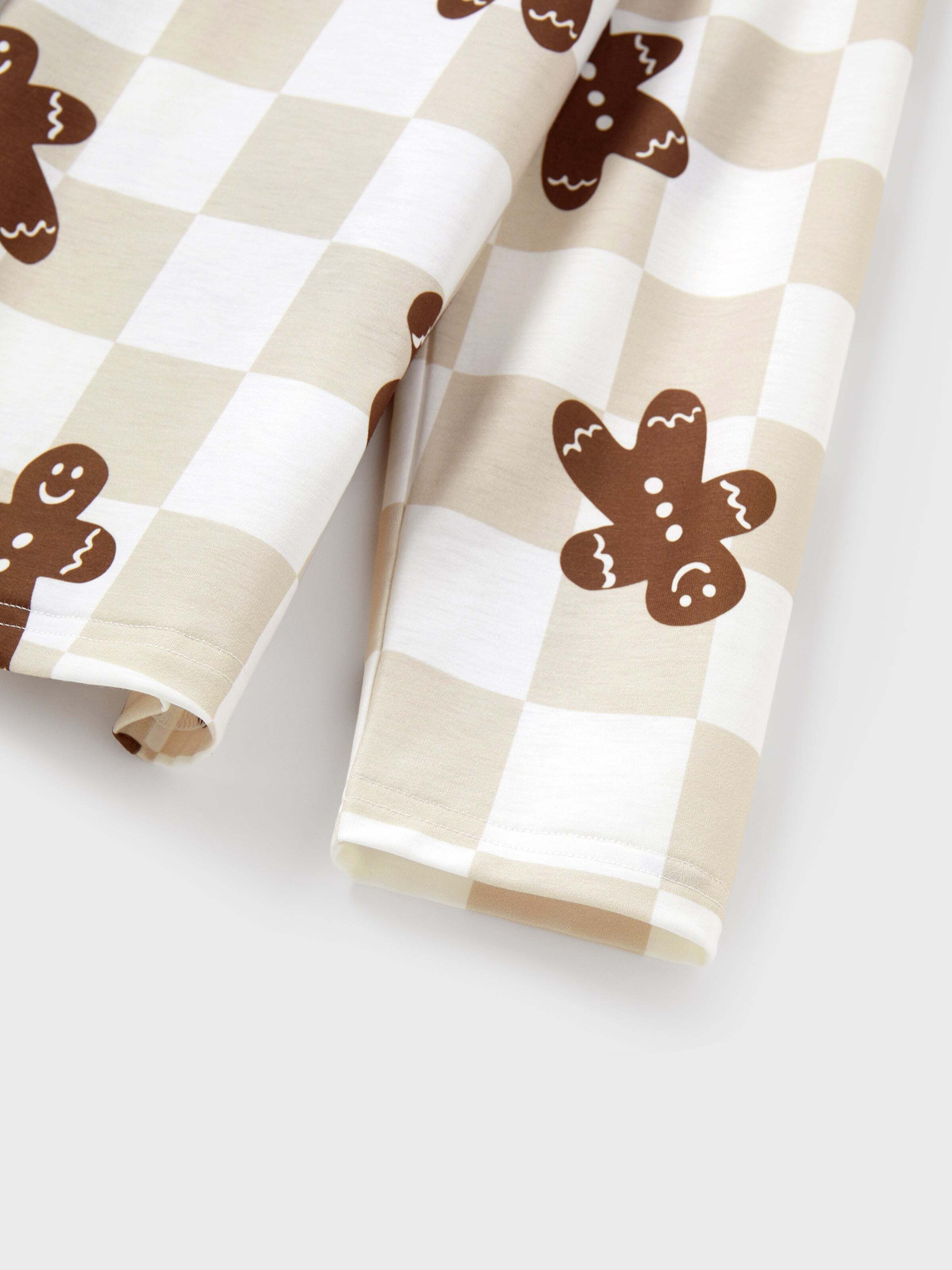 Christmas Matching Family Pajamas Set Block checkered Gingerbread Print PJS with Christmas Socks Khaki