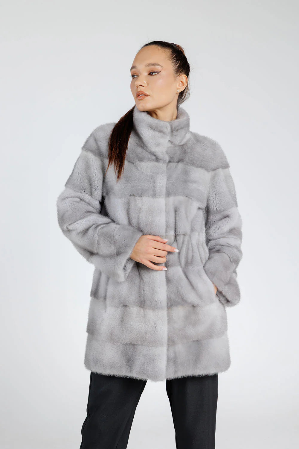 Haină din Blană Naturală de Vizon, Femei, Sapphire 223