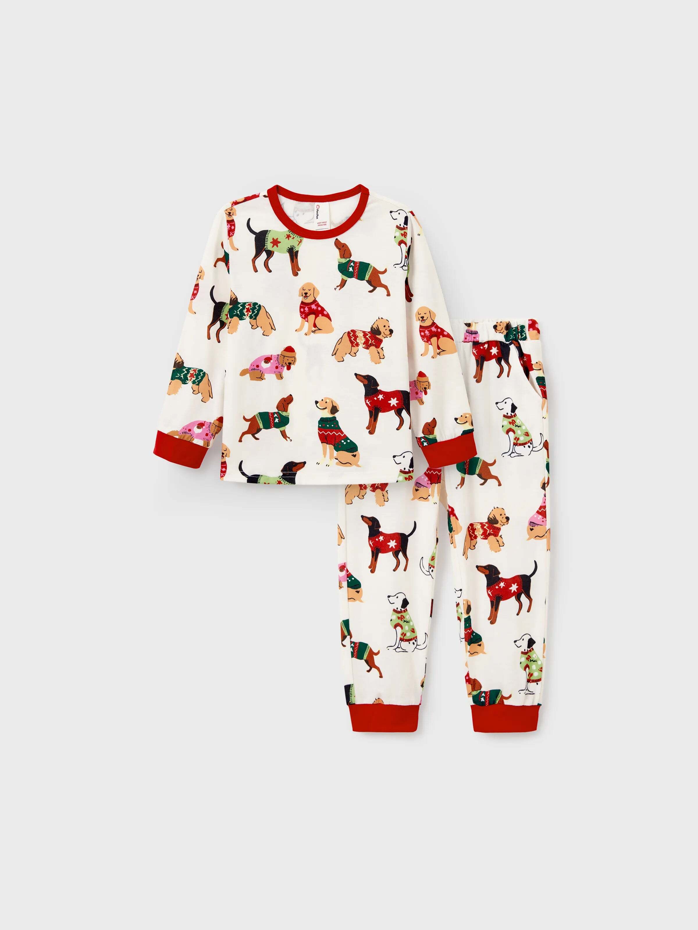 Christmas Matching Family Pajamas Set Various Dog Print PJS with Christmas Socks Apricot