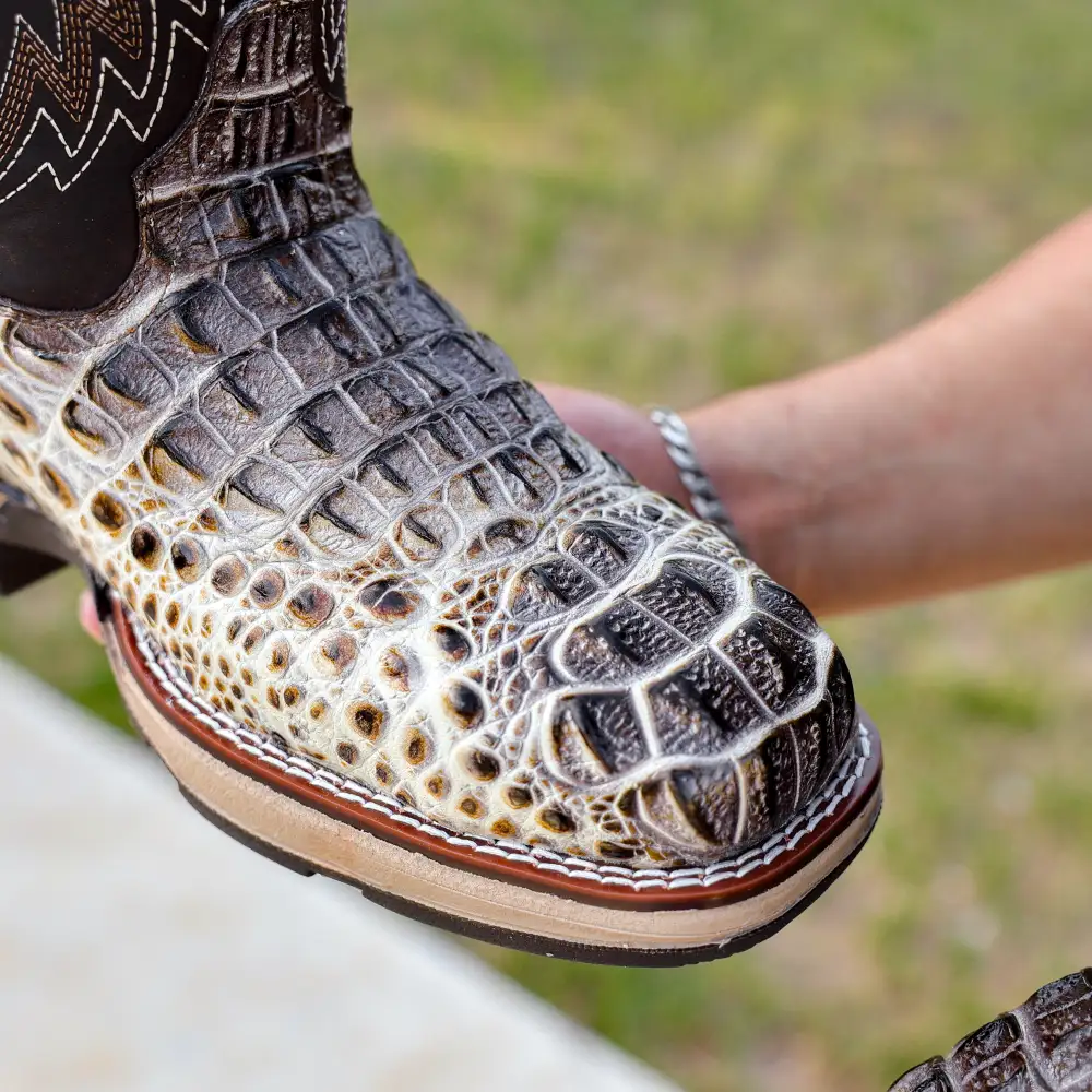 Bone Caiman Neck Leather Boots With 3D Lightweight Sole - Composite Toe