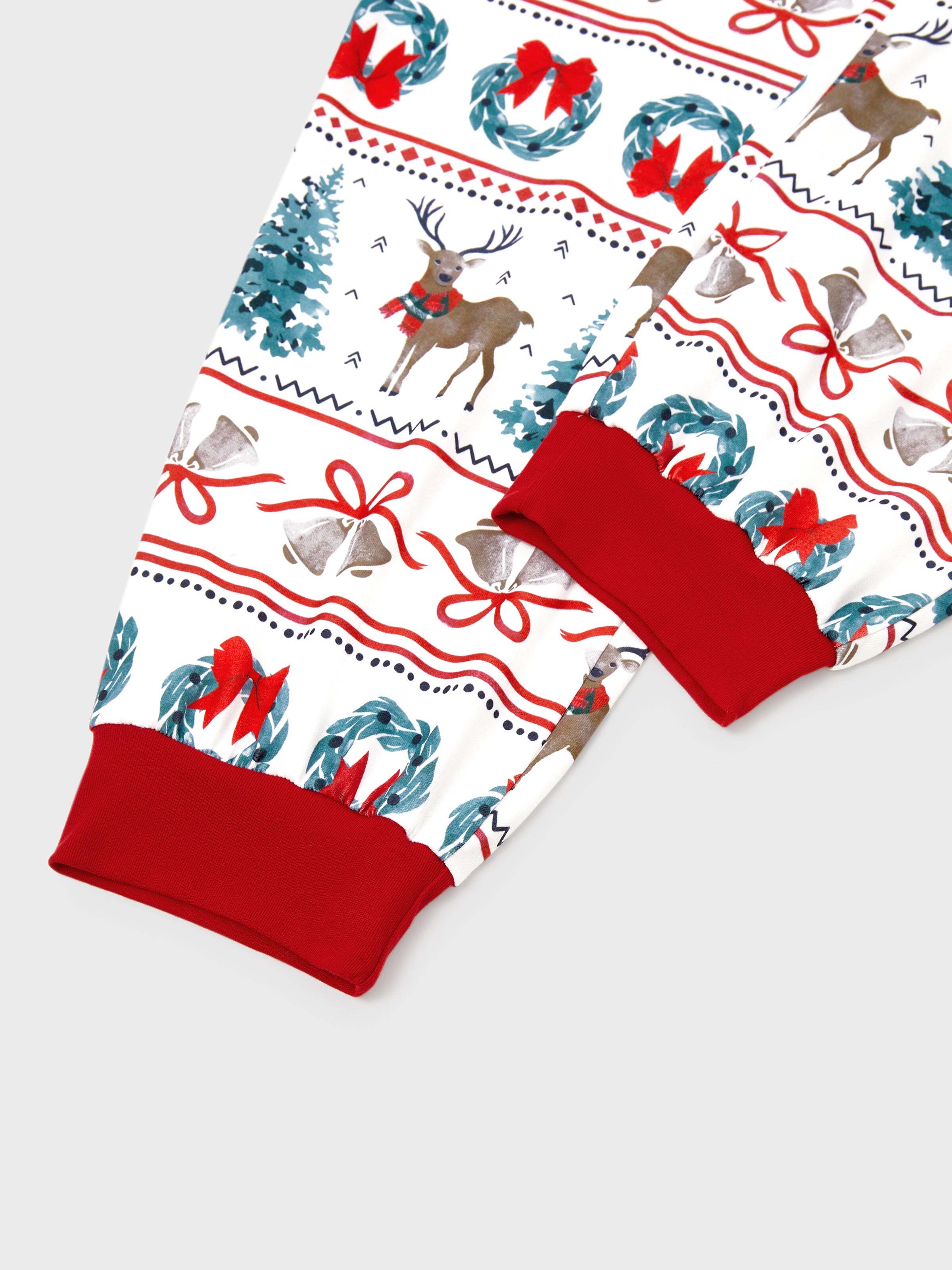Christmas Matching Family Pajamas Set Christmas Elk and Bell Print Striped PJS with Christmas Socks White