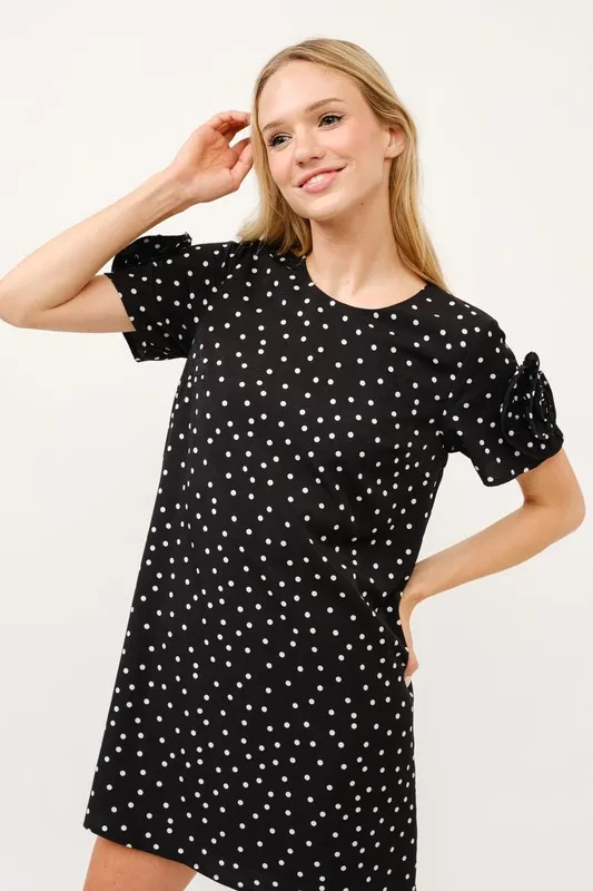 Embellished Sleeve Polka Dots Shift Dress