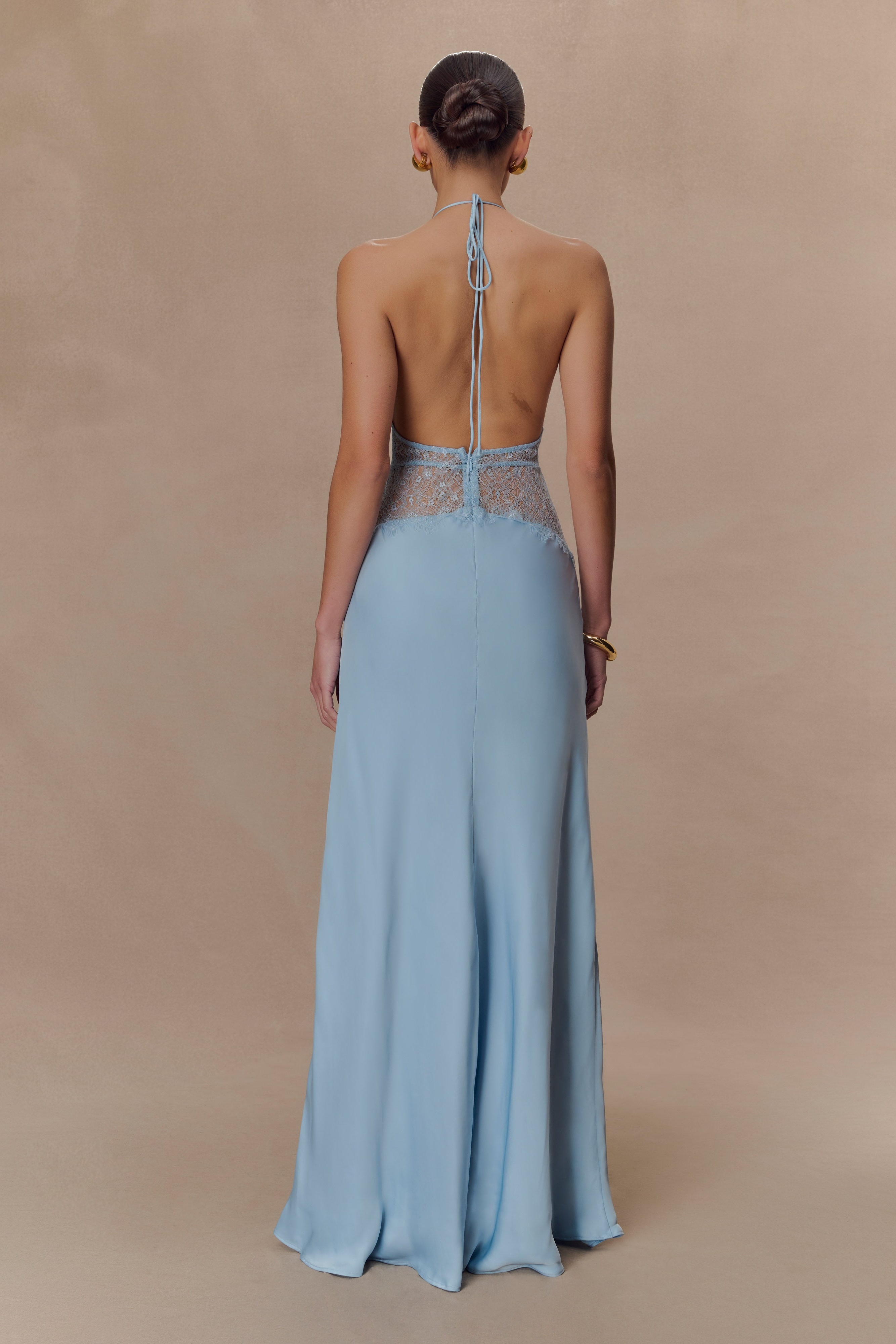 Blue Lace And Satin Maxi Dress