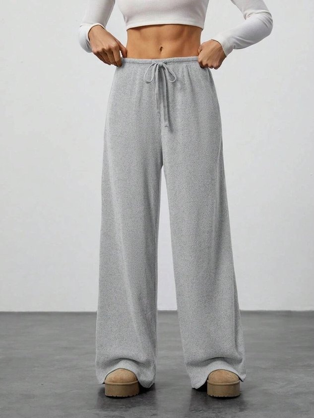 Women's  Elastic Waist H-Line Wide Leg Pants Daily Going Out Pants Khaki Casual Split Joint Plain Spring/Fall Pants