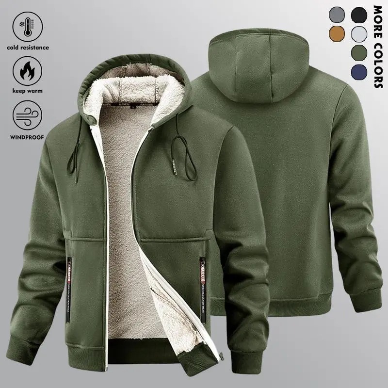 Men's Winter Thick Sherpa Zip-Up Hooded Jacket