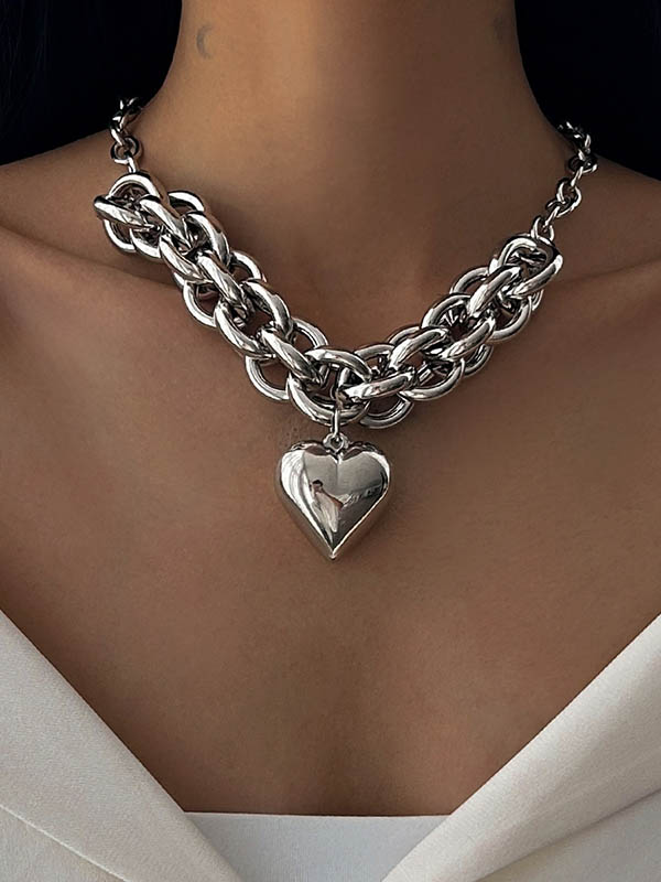 Chains Heart Shape Solid Color Necklaces Accessories