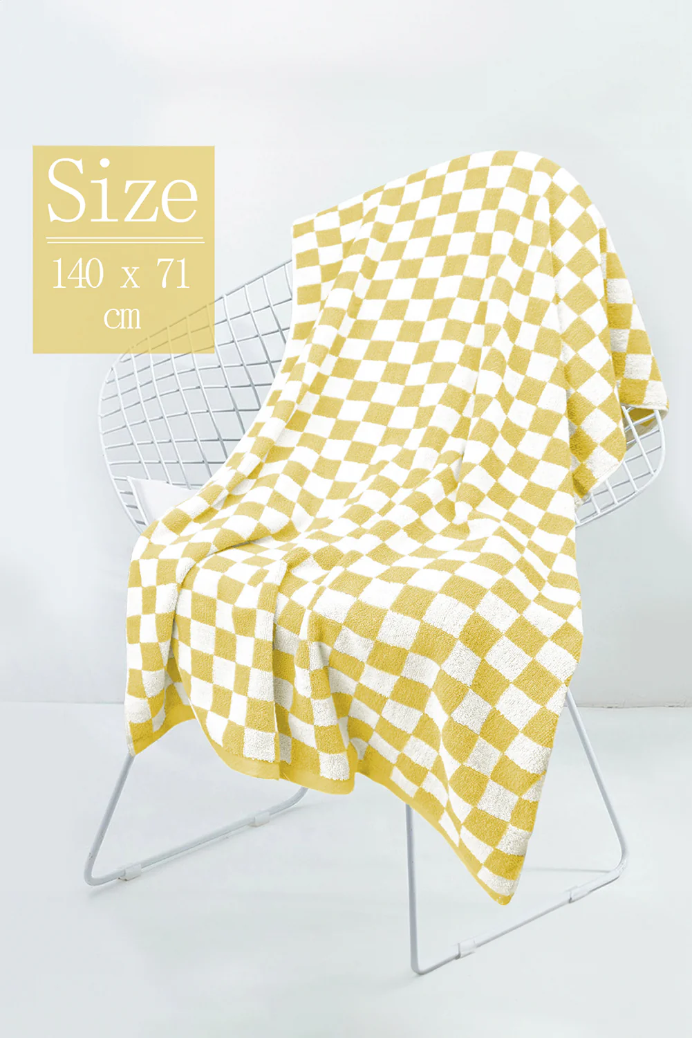 Yellow Cream Checkered Print Soft Large Bath Towel