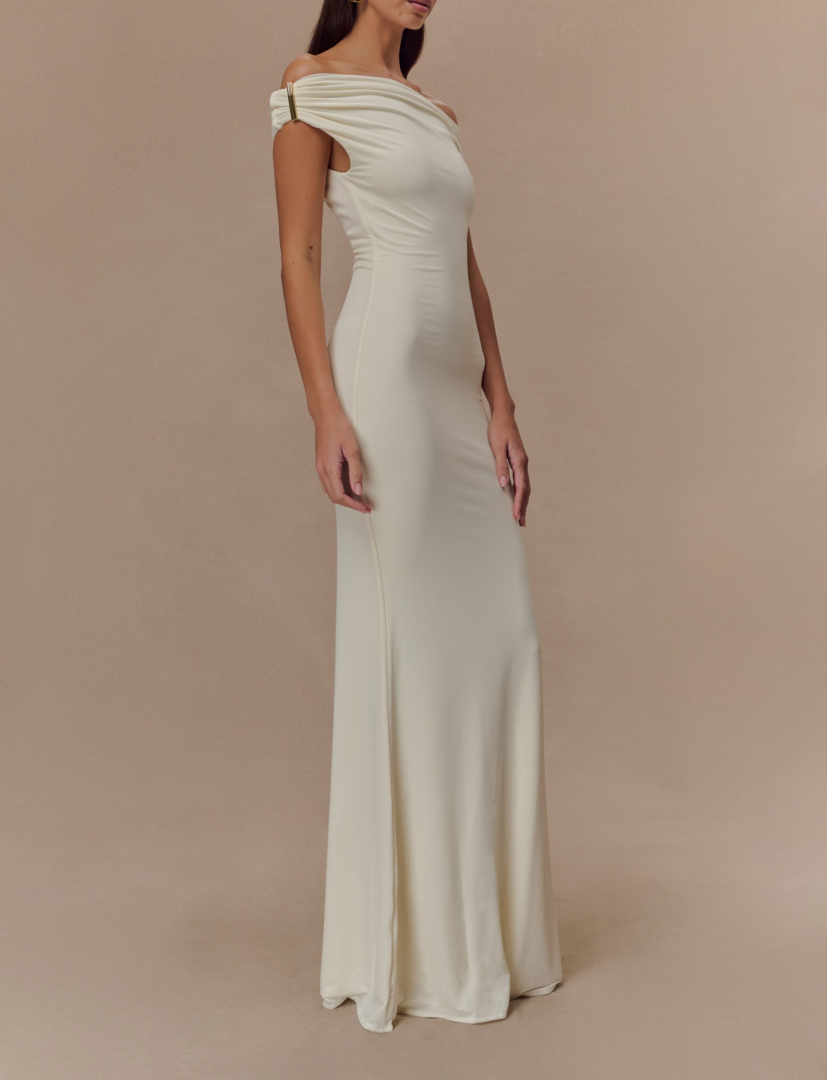 Ivory Slinky Maxi Dress With Hardware