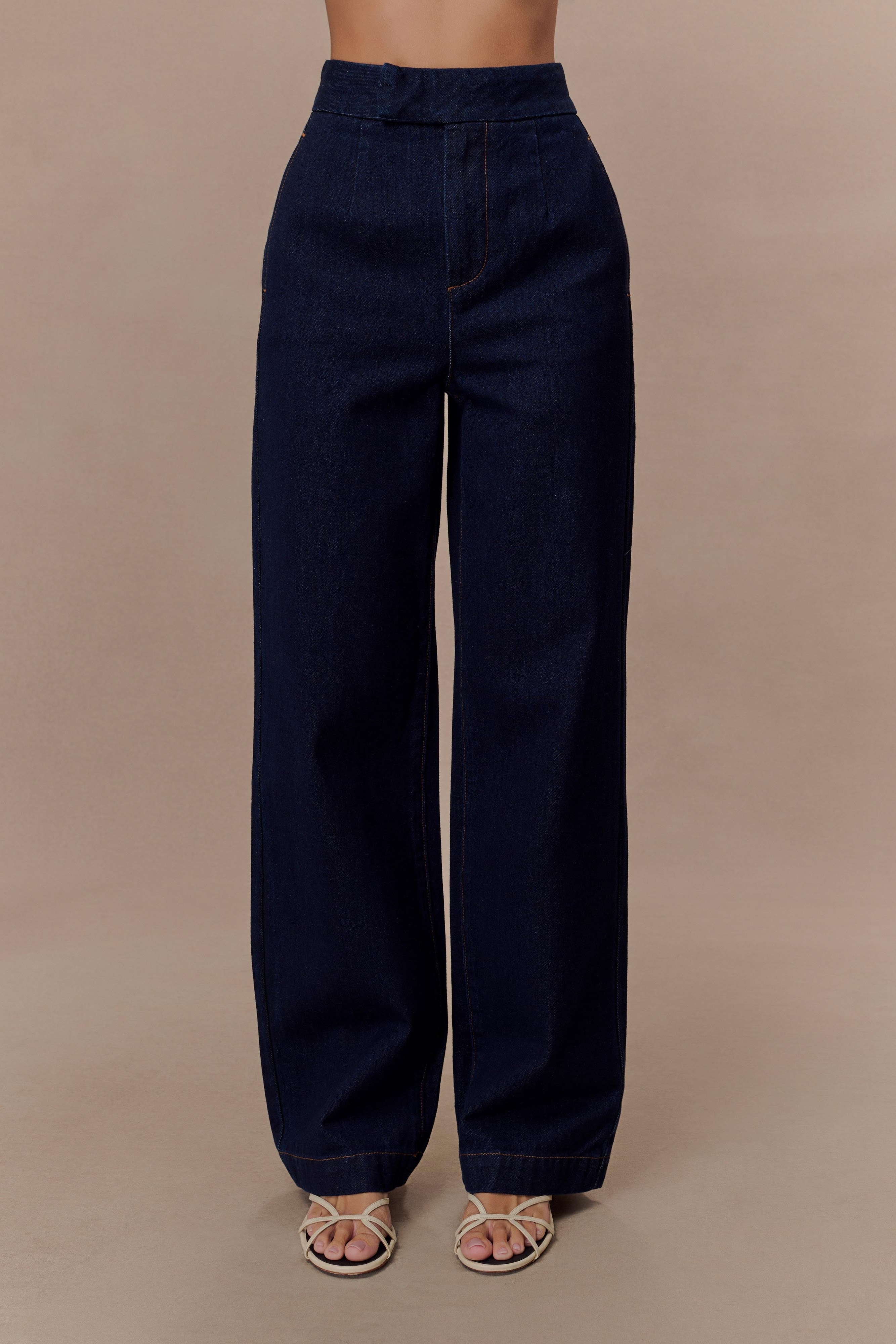 Blue Wide Leg Denim Jeans