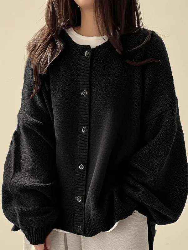 Women's Plain Button Front Knit Cardigan