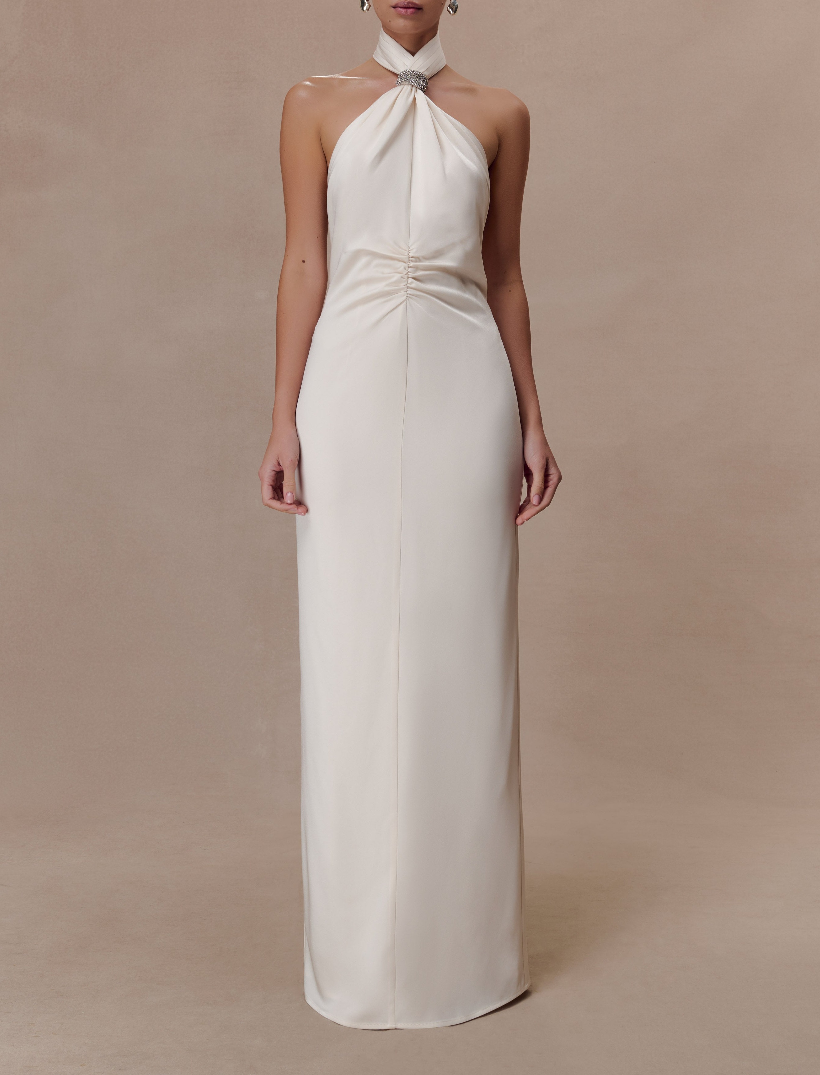 Ivory Halter Maxi Dress With Hardware