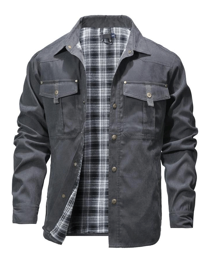 Men’s Flannel-Lined Western Shacket Jacket – Outdoor Twill Shirt Jacket