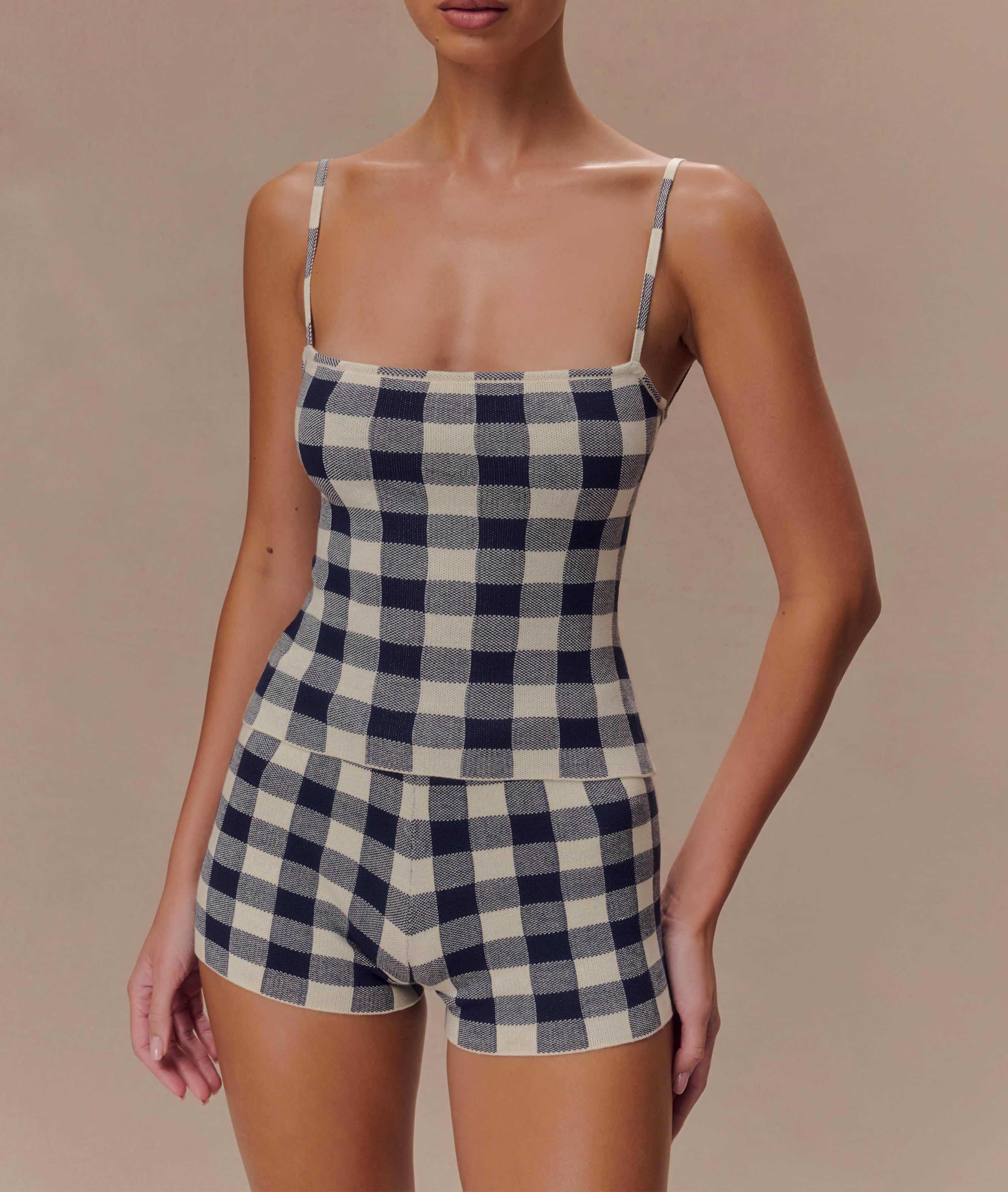 Gingham Sleeveless Knit Top