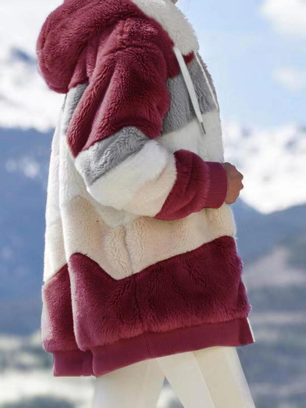 Women Long Warm Oversized Teddy Bear Coat Thick Fleece Faux Fur Hooded Jacket