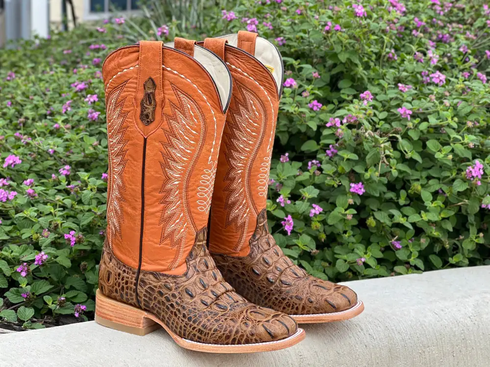 Men’s Honey Crocodile Leather Boots With Orange Shaft