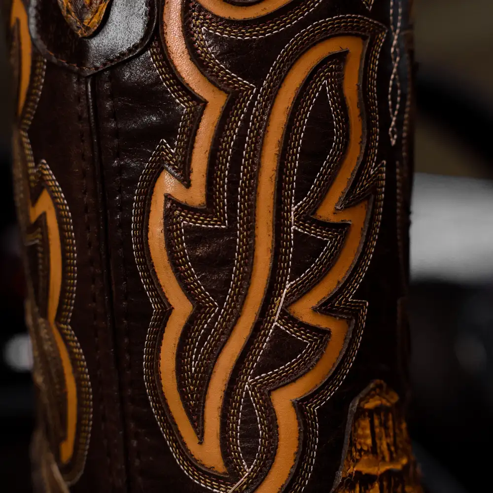 Honey Caiman Neck Leather Boots - Square Toe