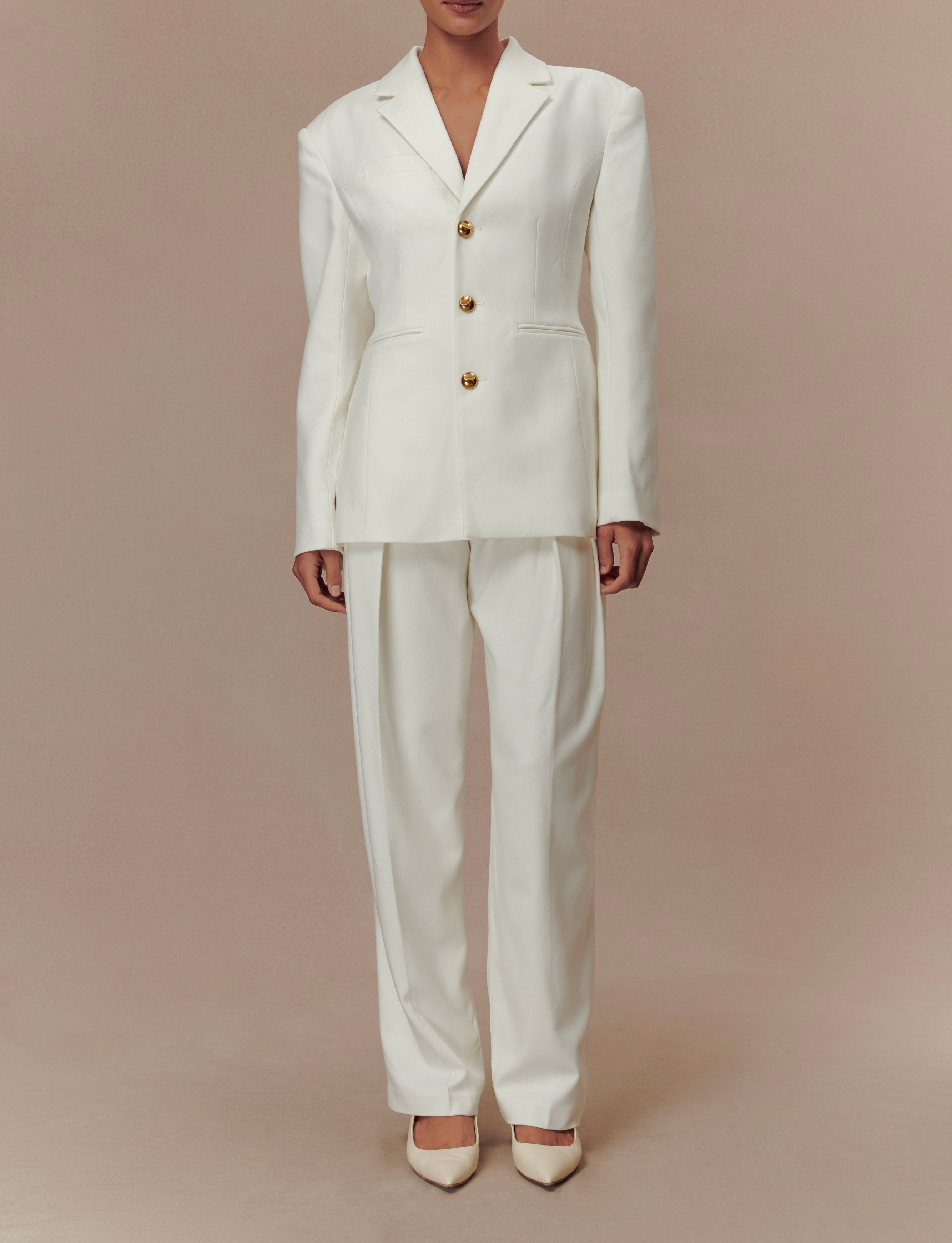 Ivory Pleated High Waisted Pants