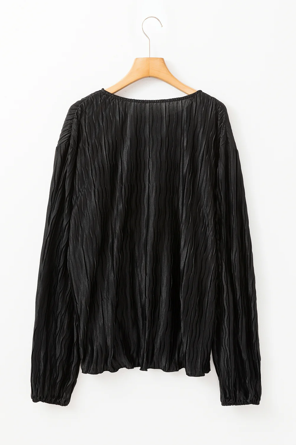 Textured Bubble Sleeve V Neck Loose Blouse