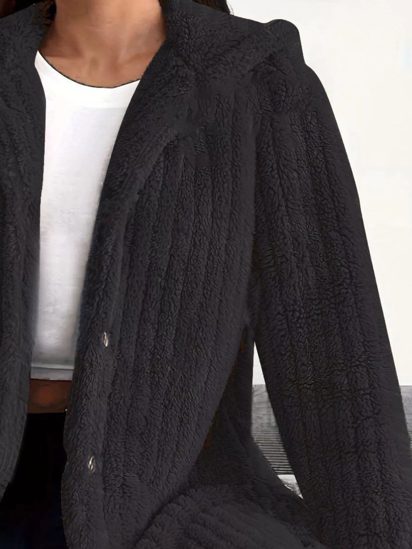 Full Size Fleece Button Up Hooded Outerwear Plus Size