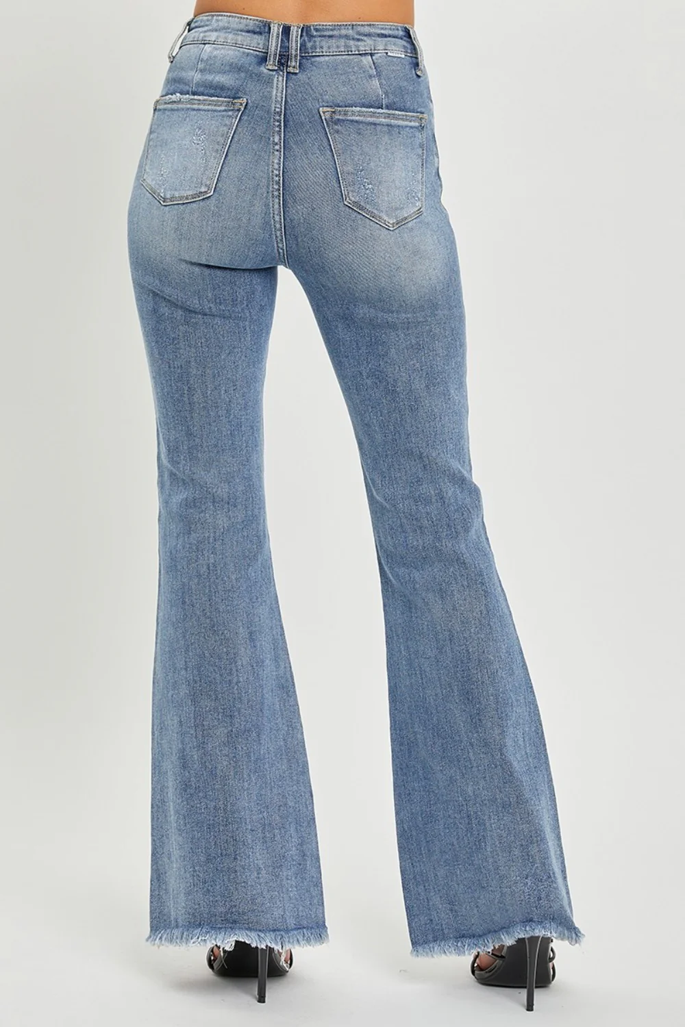 Full Size High Waist Raw Hem Flare Jeans