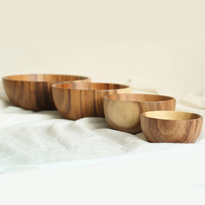 Wooden Salad Bowl, Solid Hardwood Salad Mixing Bowl Set, Wood Serving Bowl Spoon Fork for Fruits Vegetables Decoration