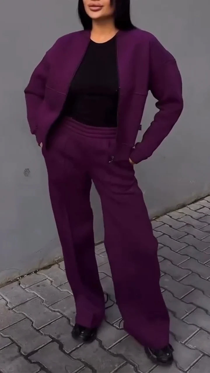 Women's Zipper Jacket & Pants Two-piece Set