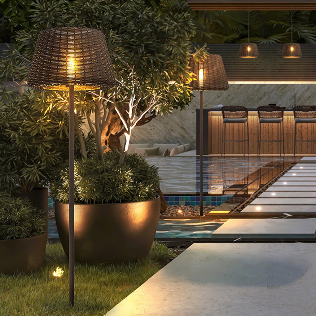 Rattan Craft Waterproof LED Outdoor Landscape Decorative Lighting Chandelier Table Lamp