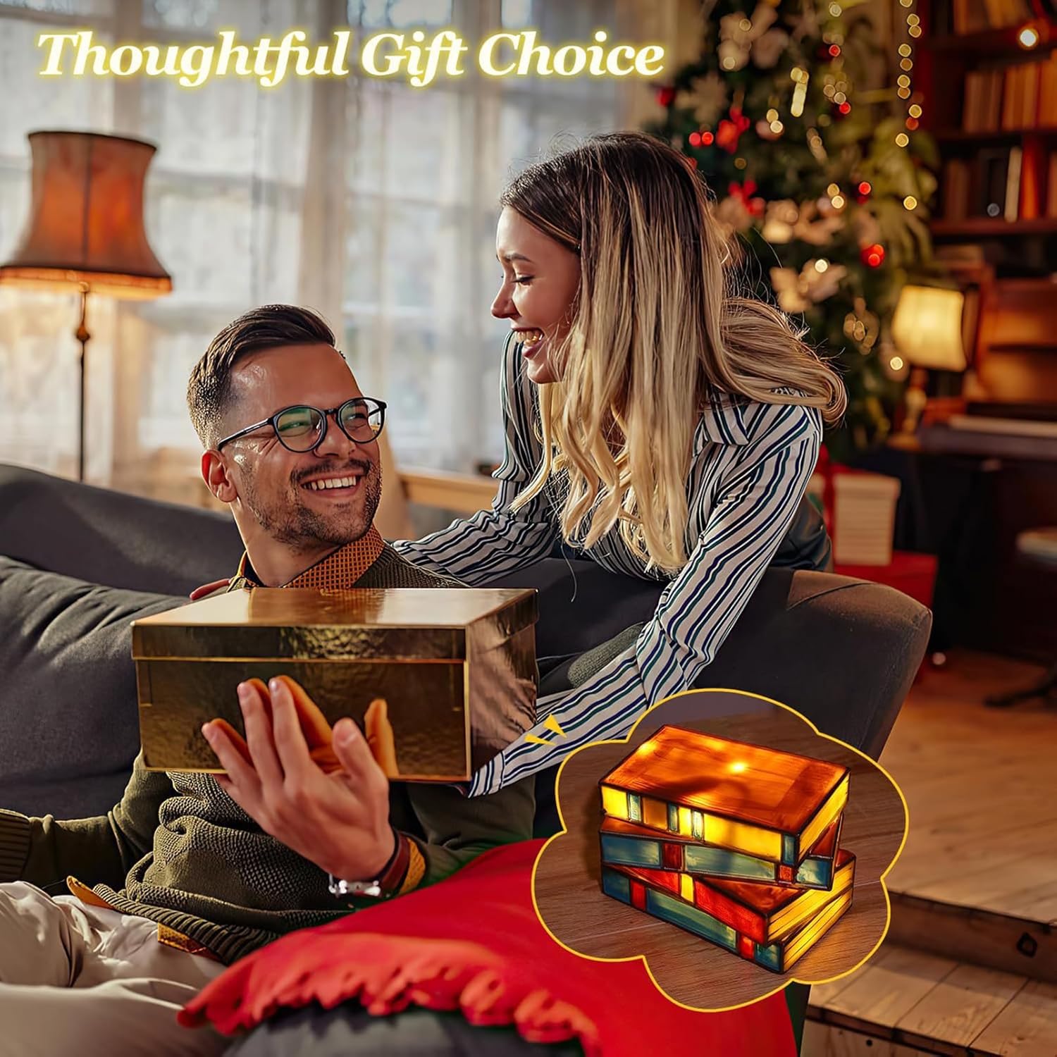 Stained Glass Stacked Books Lamp