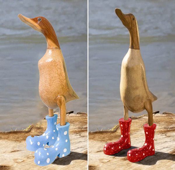 Handmade Carved Wellies Duck Family