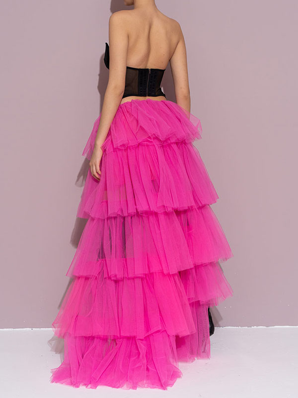 Solid Color Ruffled Pleated A-Line Asymmetric Skirt Bottoms