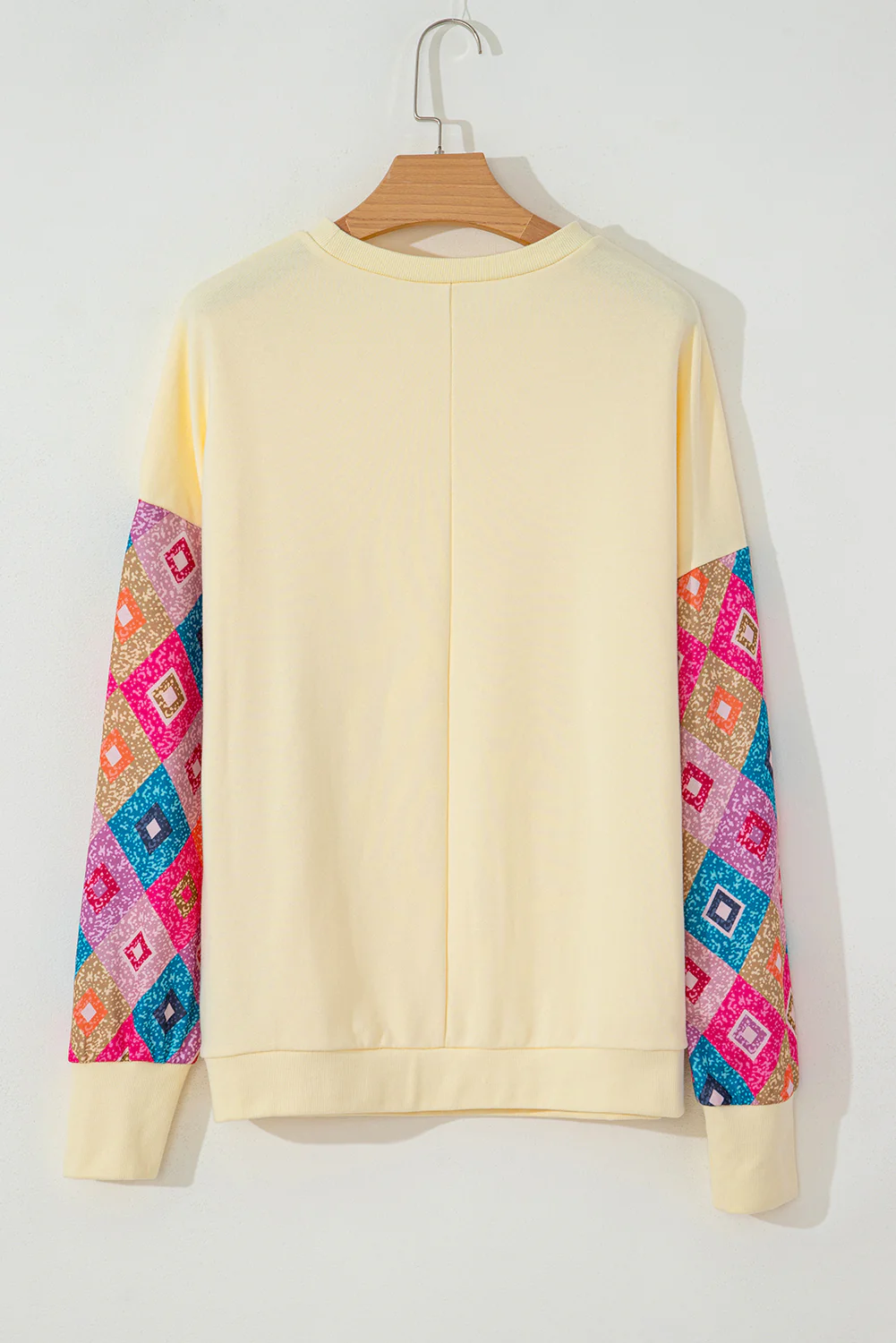 Geometric Printed Patchwork Long Sleeve Round Neck Top