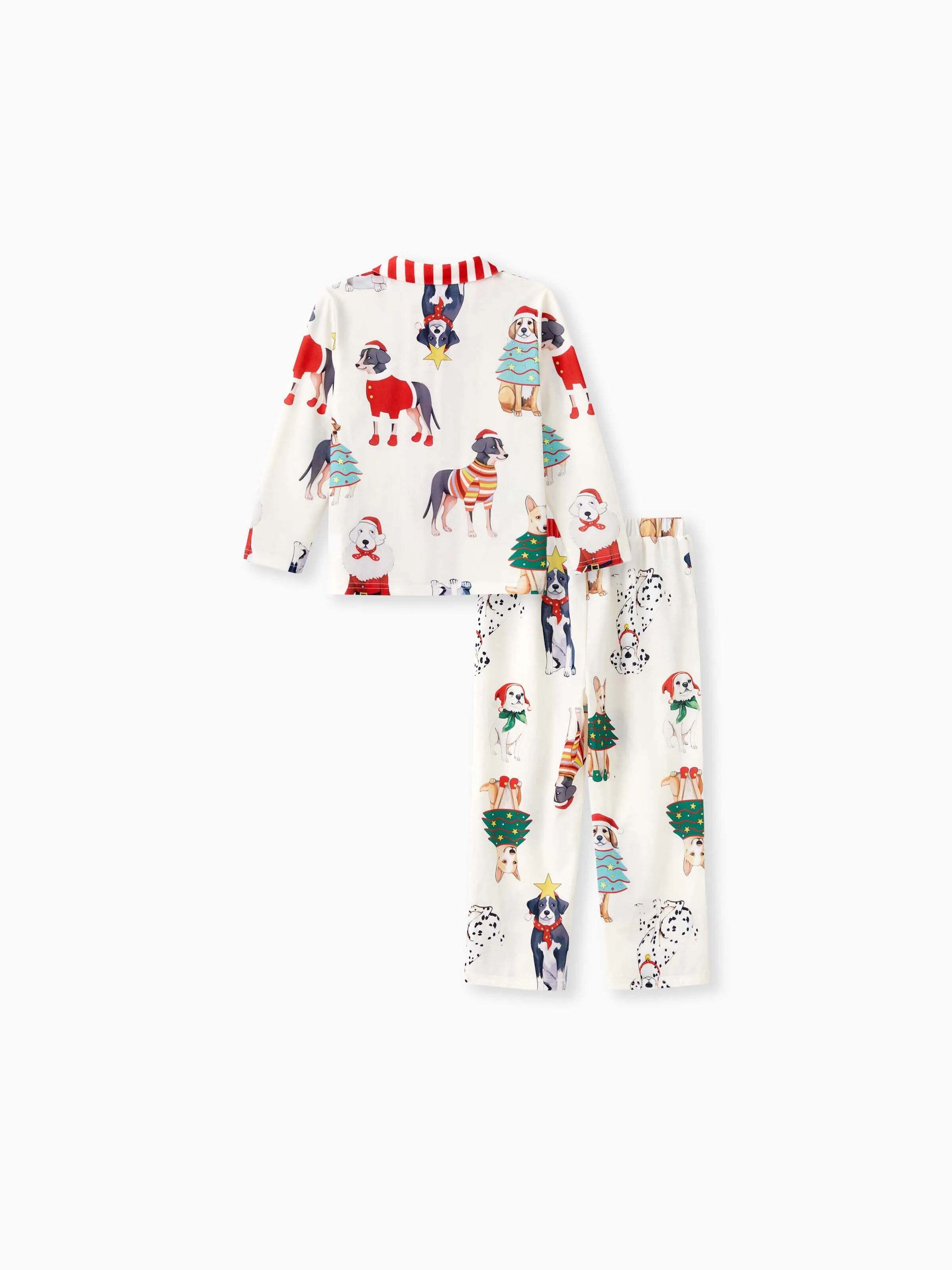 Christmas Pajamas Family Matching Cute Xmas Dog Collared Pajamas Sets with Christmas Socks LightApricot