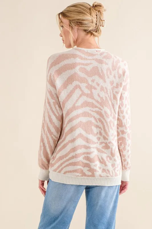 Leopard Zebra Combo Casual Sweater Top
