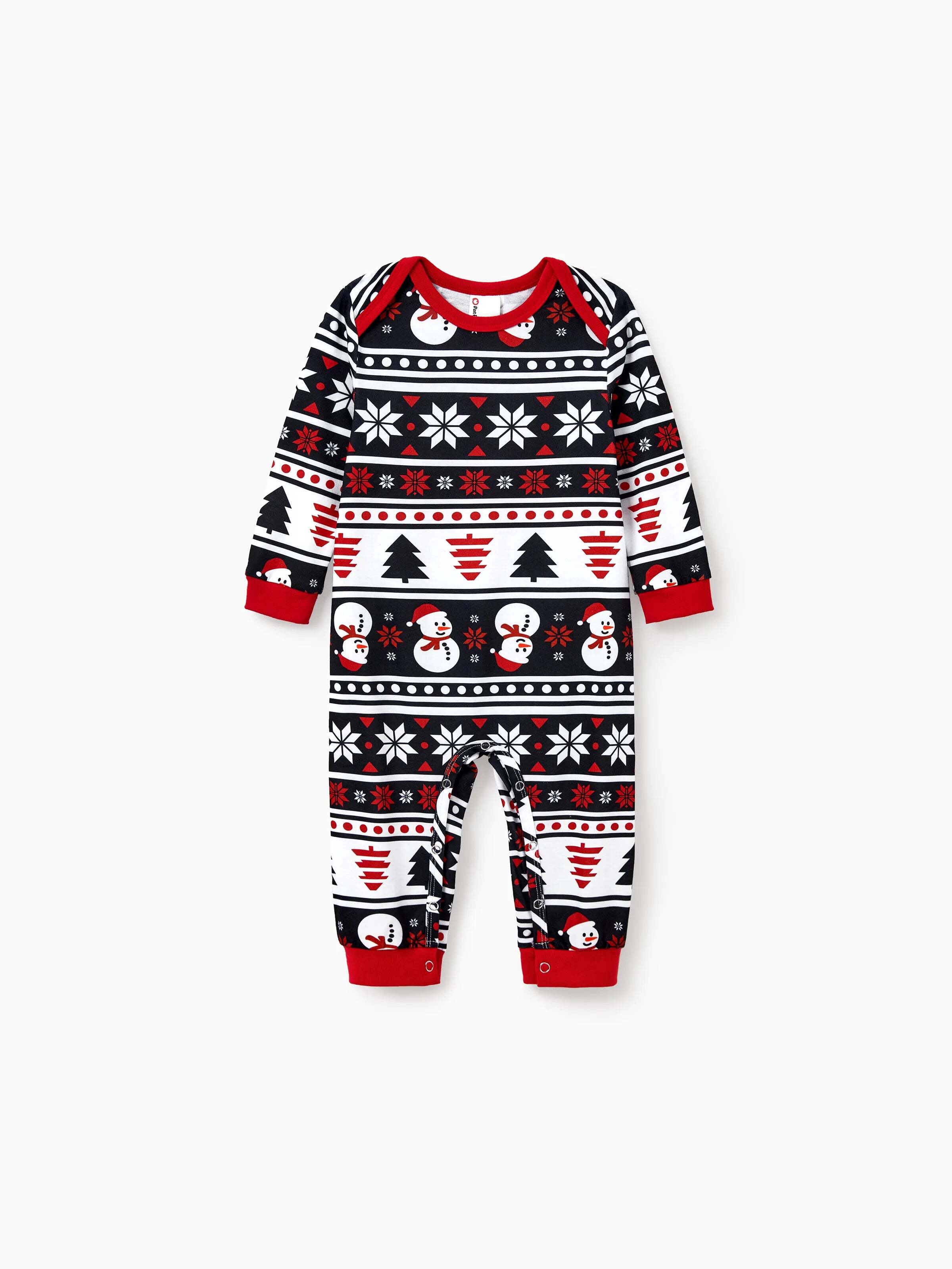 Christmas Matching Family Pajamas Set Snowman and Christmas Tree Print Black PJS with Christmas Socks Black