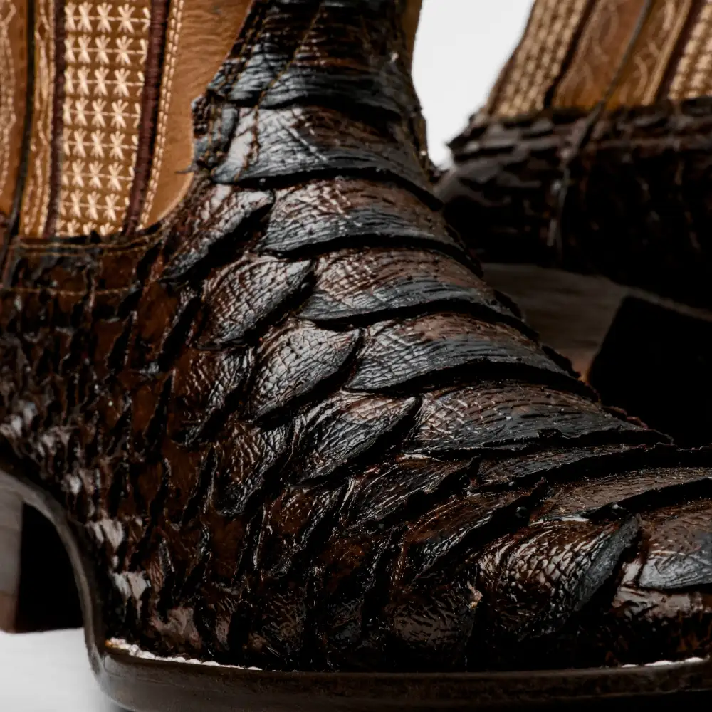 Brown Jumbo Python Leather Boots - Square Toe