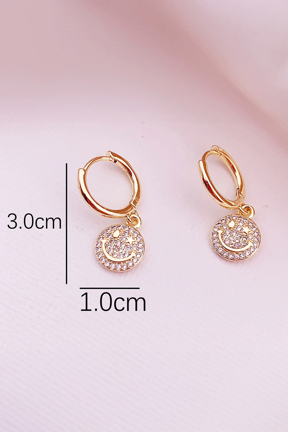 Gold Rhinestone Smiley Face Plated Hook Earrings