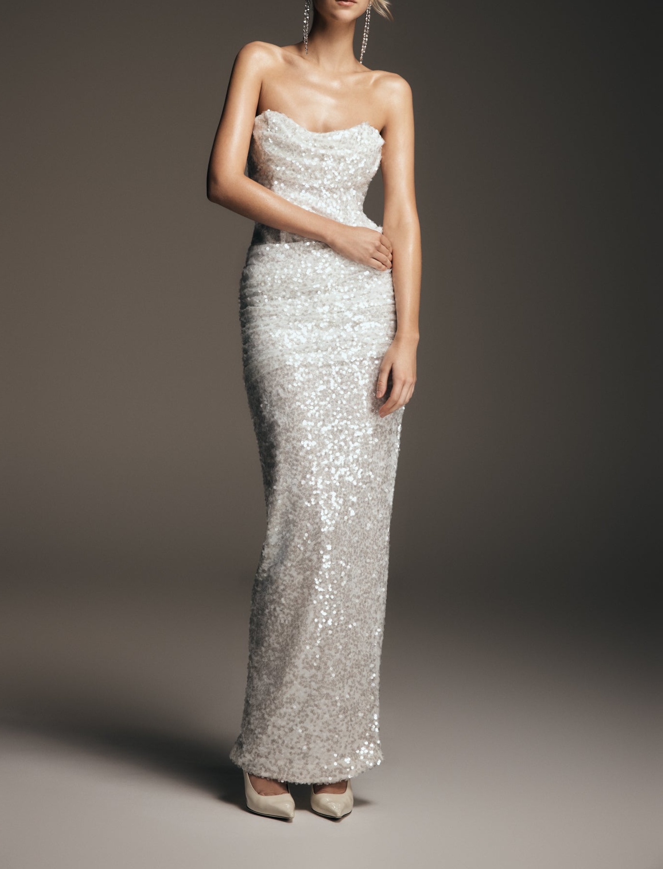 Ivory Strapless Sequin Maxi Dress
