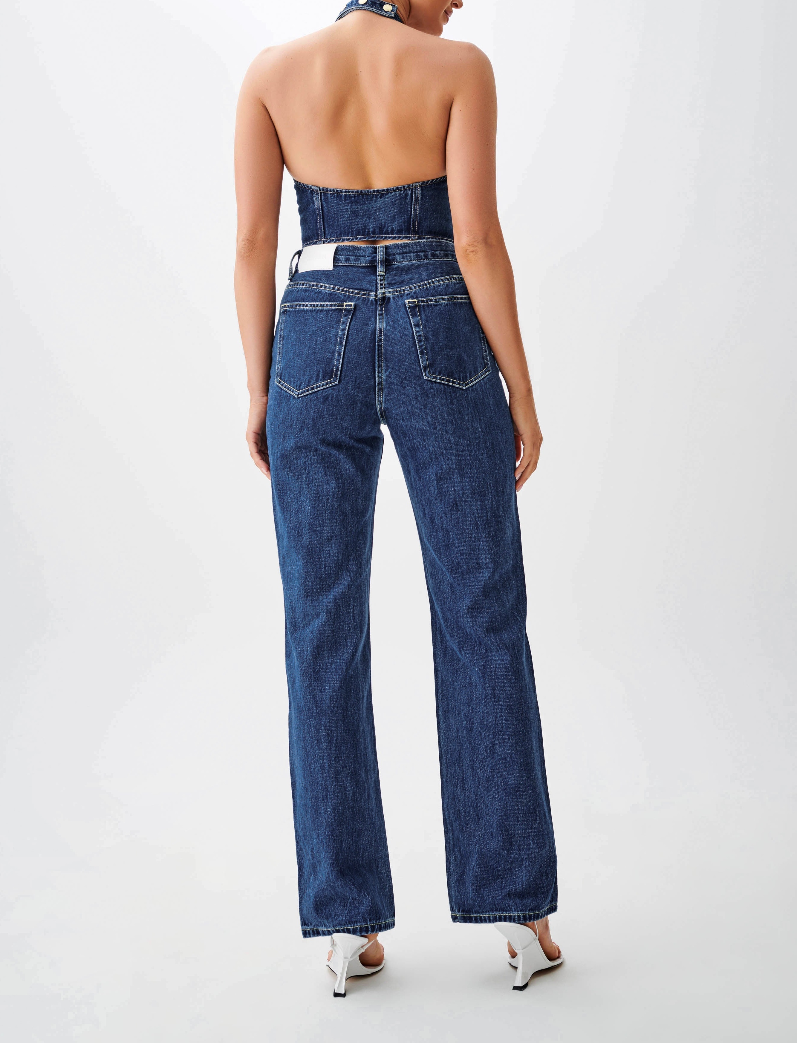 Blue High Waisted Straight Leg Jeans