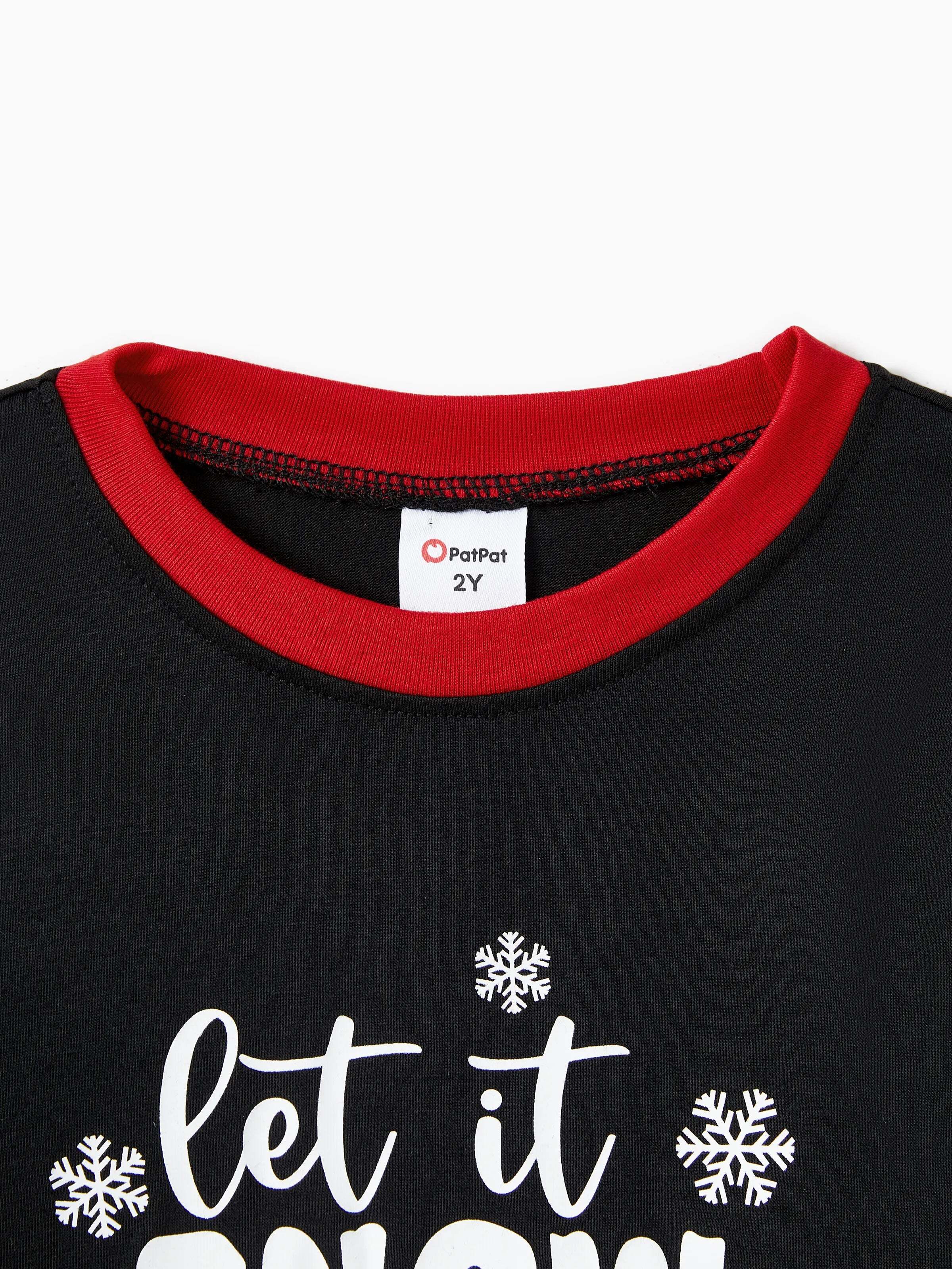 Christmas Family Pajamas Set Snowman Print Long-sleeve PJS with Christmas Socks Black