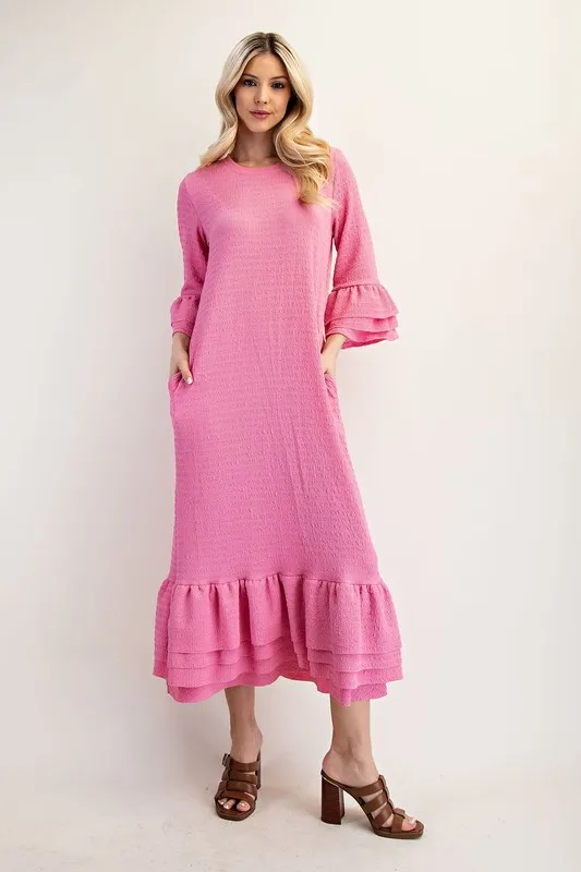 Celeste Full Size Textured Ruffle Hem Modest Dress Plus Size