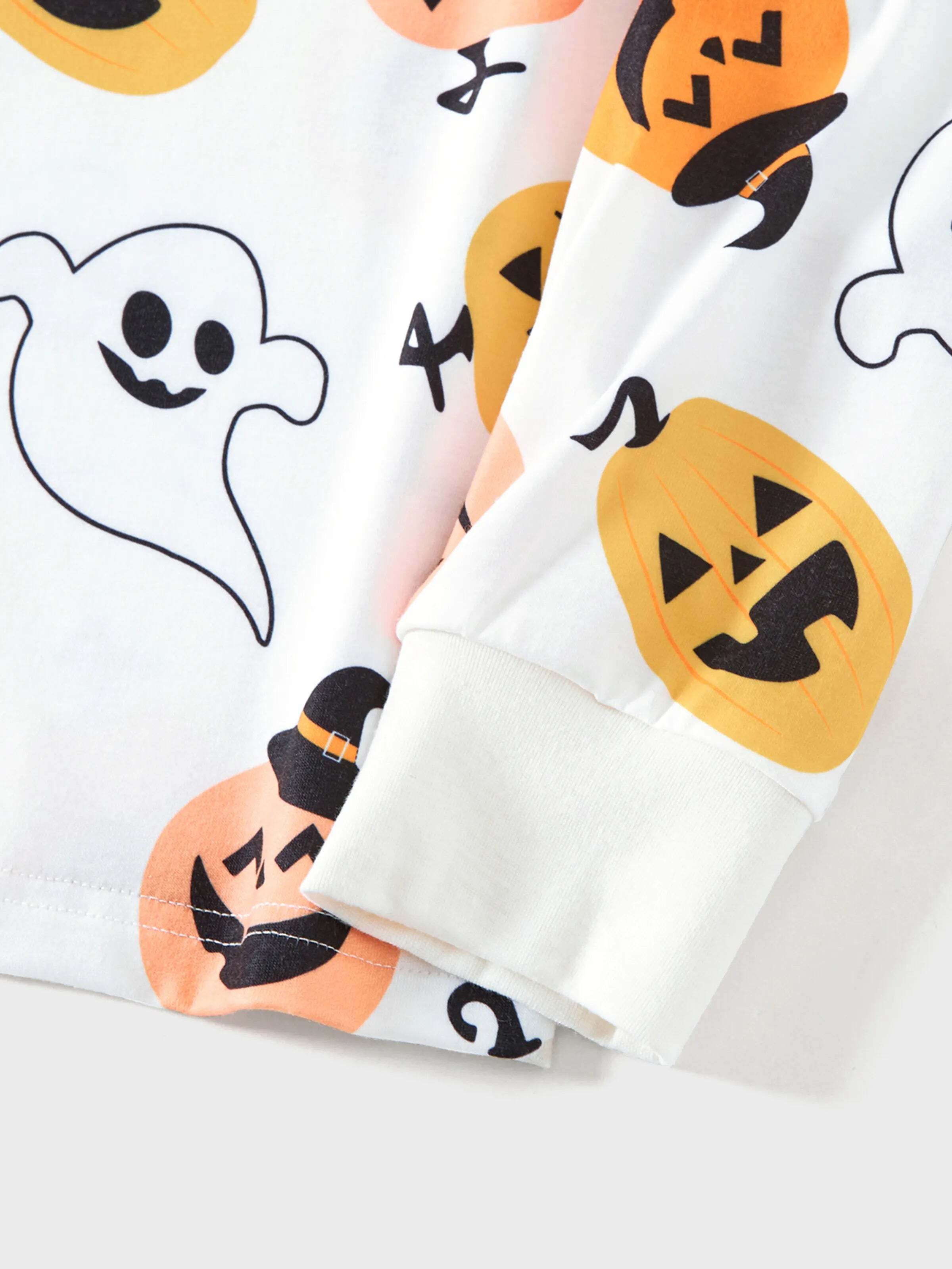Halloween Family Matching All Over Pumpkin & Ghost Print Pajamas sets White