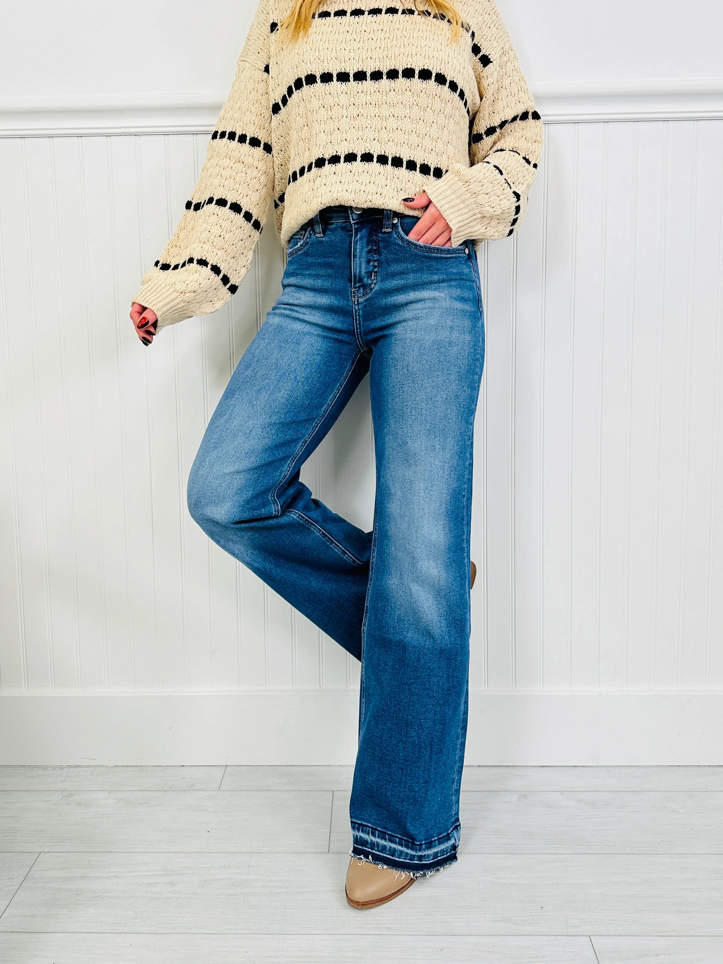 Effortless Release Tummy Control Wide Leg Release Hem Jeans