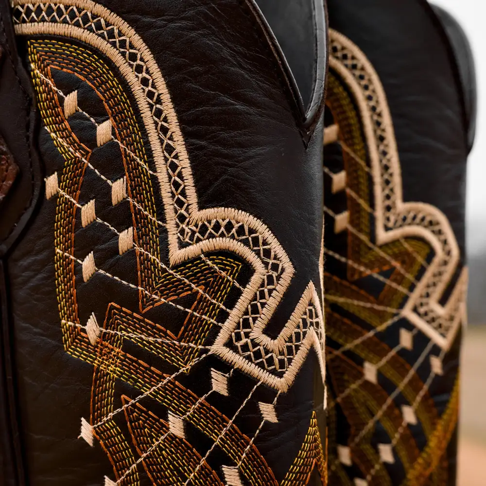 Chocolate Brown Caiman Neck Leather Boots - Square Toe